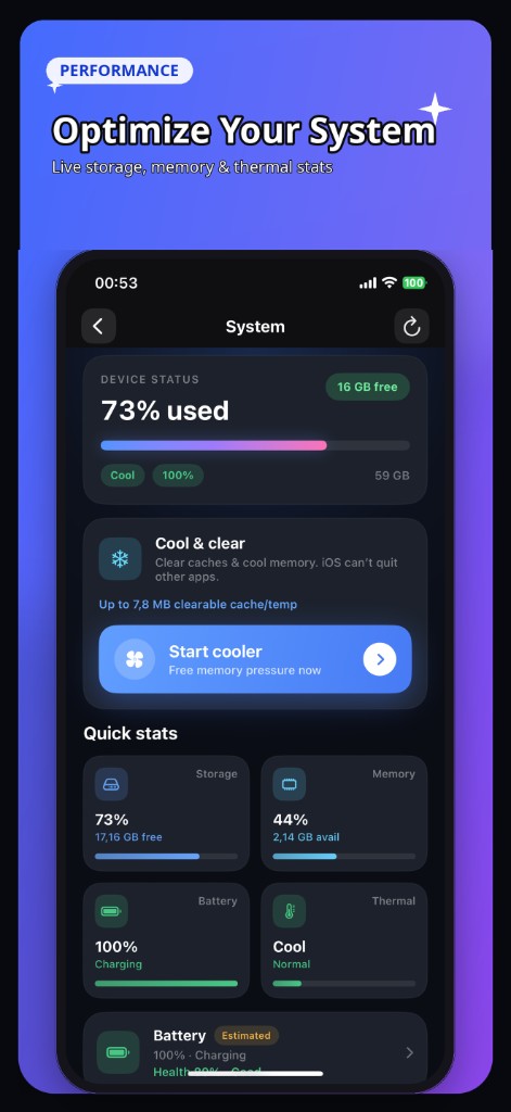 System optimization screen